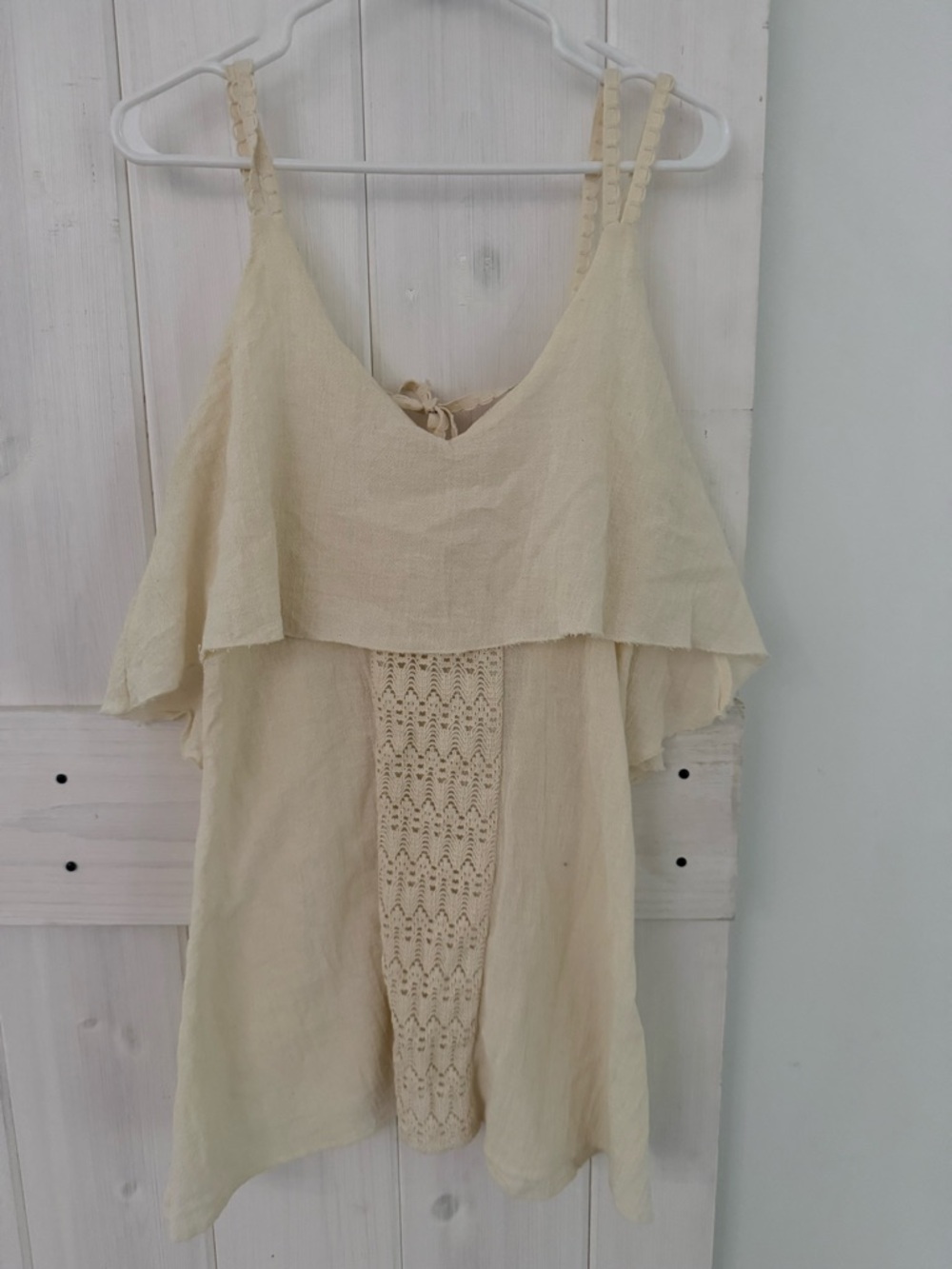 Jen's Pirate Booty Cream Crochet-Panel Flutter Cami